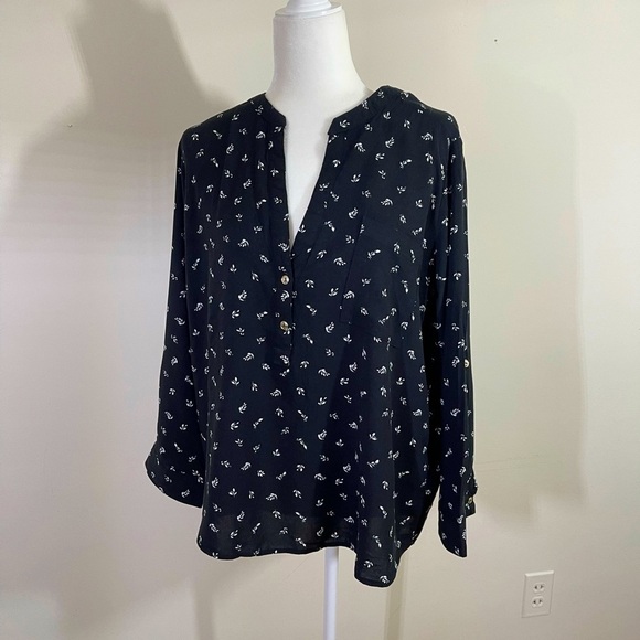 Zenobia sz 1 XL top black with white ditsy print long sleeve - Picture 1 of 12